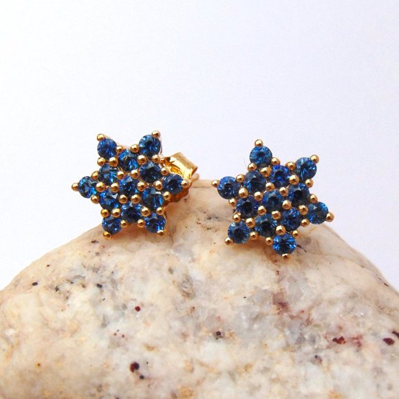 Natural Sapphire Earrings Star Of David 9K Yellow Gold Studs Australian Gems - Picture 9 of 15